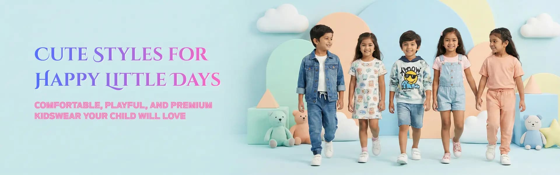 Young boy picking his favorite colorful Trooms t-shirt from wardrobe